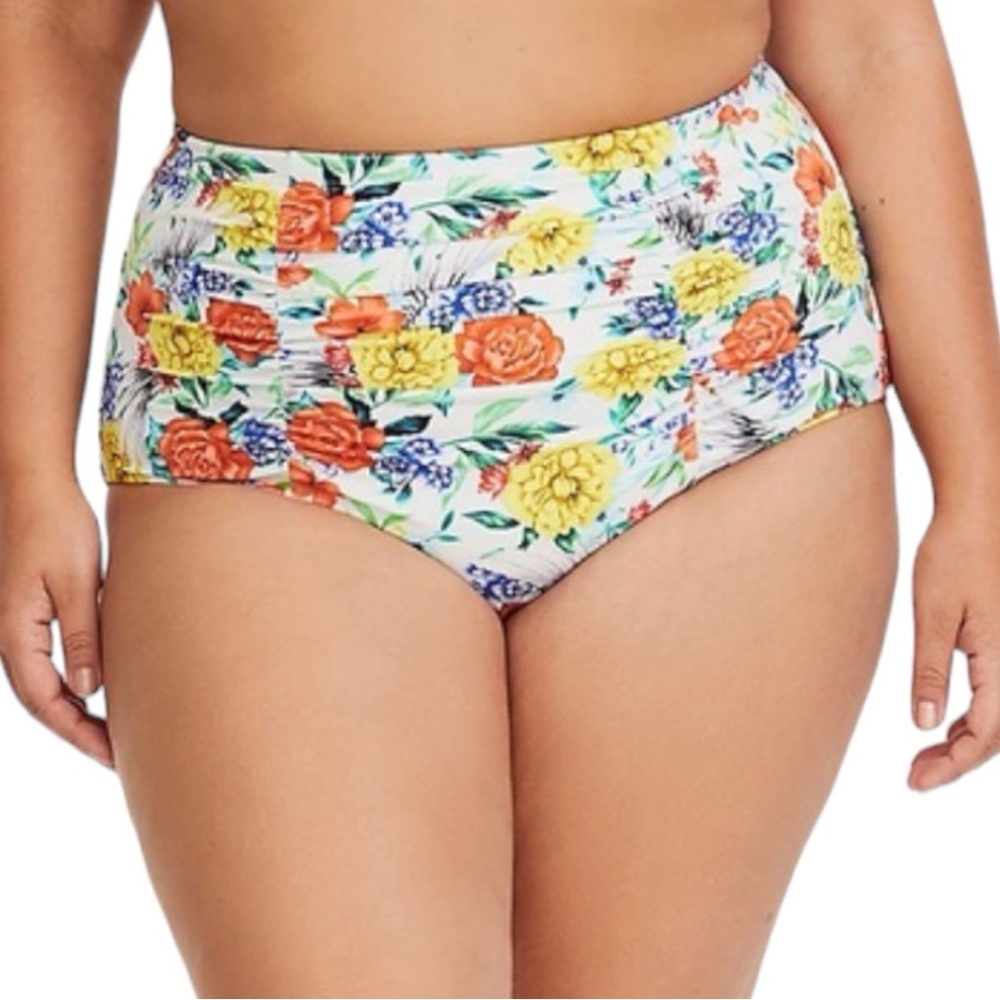 NWT Torrid High Waist Ruched White Floral Bikini Bottom Women's Size 1(14/16)